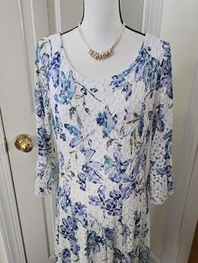 RABBIT RABBIT RABBIT DESIGNS WOMEN'S PLUS SIZE BLUE & WHITE FLORAL DRESS SIZE 14
